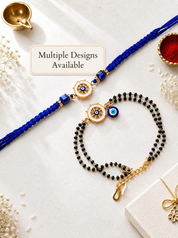 Evil Eye Rakhi Lumba Set, Bhai Bhabhi Rakhi Bracelet, Designer Handmade Raksha Bandhan Gift
