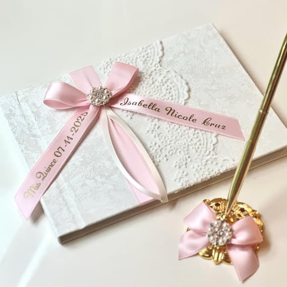 Pink Quinceañera Guest Book and Pen Quince Guest Book Custom Mis Quince Decor Personalized Mis 15 Anos Pink Guest Book My Sweet 16 Book