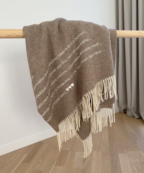 Personalised couple gift Merino Cashmere wool blend blanket/ large embroidered custom text/ throw with name/ gift for parents, wife 55x79"
