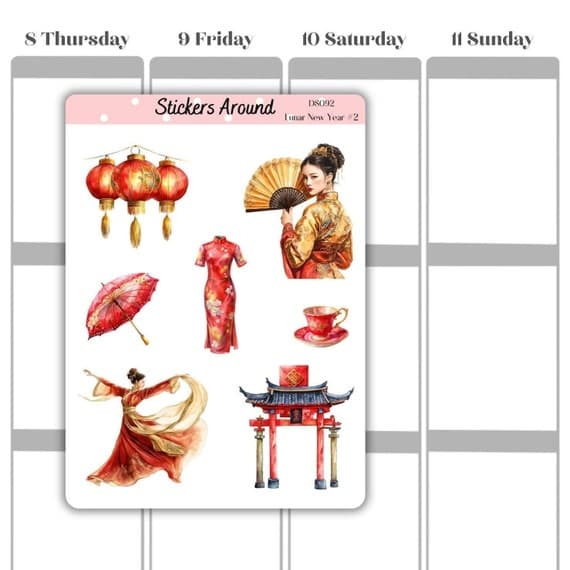 Chinese New Year Decorative Sticker Sheet #2, Lunar New Year Stickers, Planner Stickers, Bullet Journal, Journaling stickers, Scrapbooking