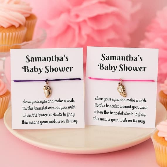 10 Baby Shower Favor Wish Bracelet: Personalized Charm, Set of 10
