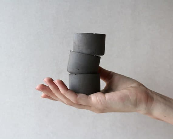 Set of 3 Small Dark Concrete Planters | Minimalist Round Pots