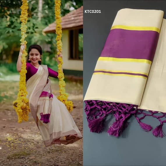 Kerala Golden Tissue Kunjalam Saree /Stitched or Non Stitched Blouse /Indian traditional / Handmade designs/Onam Dress, Pooja,Birthday
