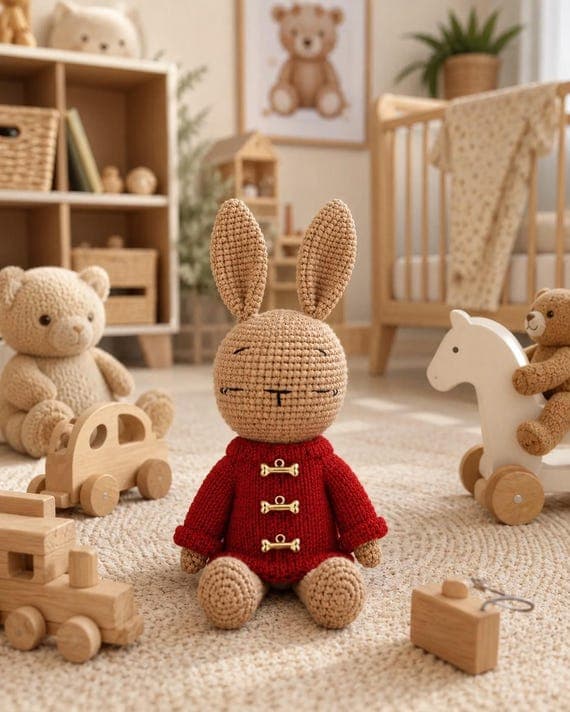 Crochet Bunny Plush Toy, Handmade Stuffed Rabbit, Amigurumi Bunny Doll, Nursery Decor, Soft Baby Gift, Crochet Bunny in Red Sweater