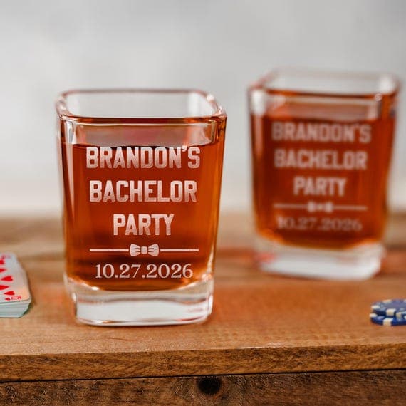 Bachelor Party Gifts Custom Shot Glass: Engraved Bachelor Favor Glasses