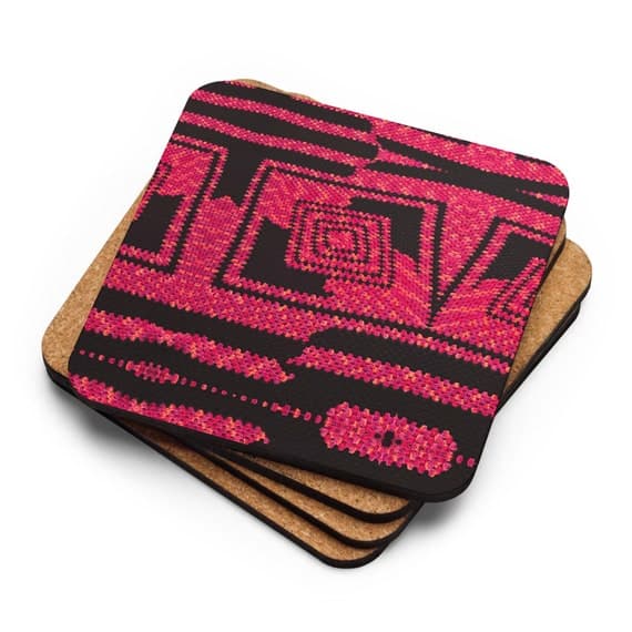 House Warming Gift Set of 4, Cork Coaster Crochet Pattern Check Mate Design, Practical Ideas Last Minute Tableware Gifts