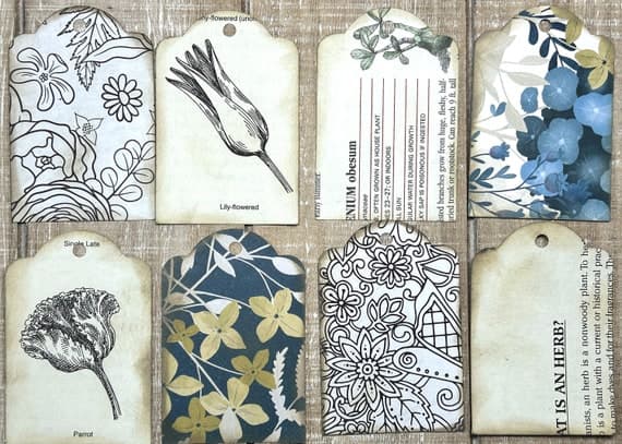 Gardening tags junk journal gift tags flower gardening book junk journal pocket tags 8 tag set