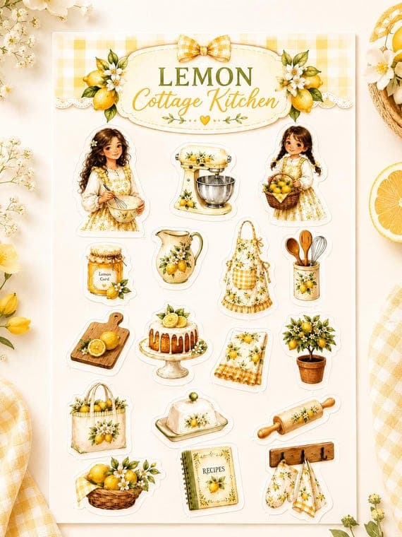 Lemon Cottage Kitchen Scrapbook And Junk Journal Sticker Sheet