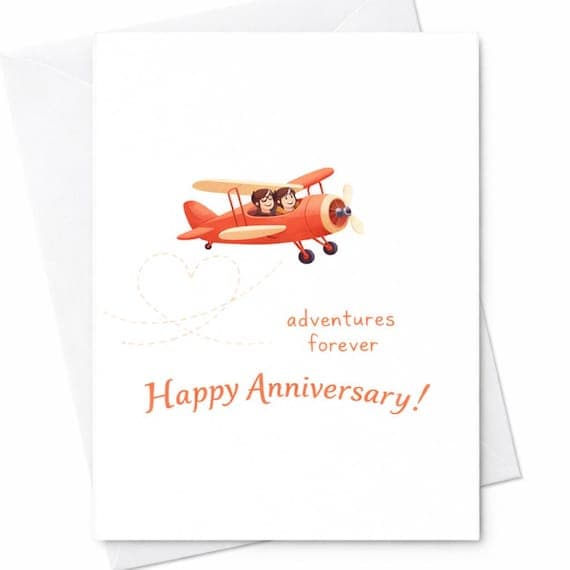 Happy Anniversary Card Adventures Forever Airplane Love Card, Cute Couple Travel Card, Romantic Anniversary Card For Husband Wife C367