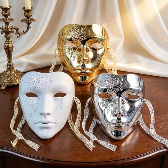 Gothic Carved Flower Tear Drop Mask, Venetian Masquerade Mask for Halloween Carnival Dark Fantasy Event And Themed Photography Prop