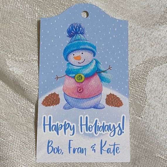 Holiday Gift Tags, Snowman Holiday Packaging, Set of 7 with Ribbons