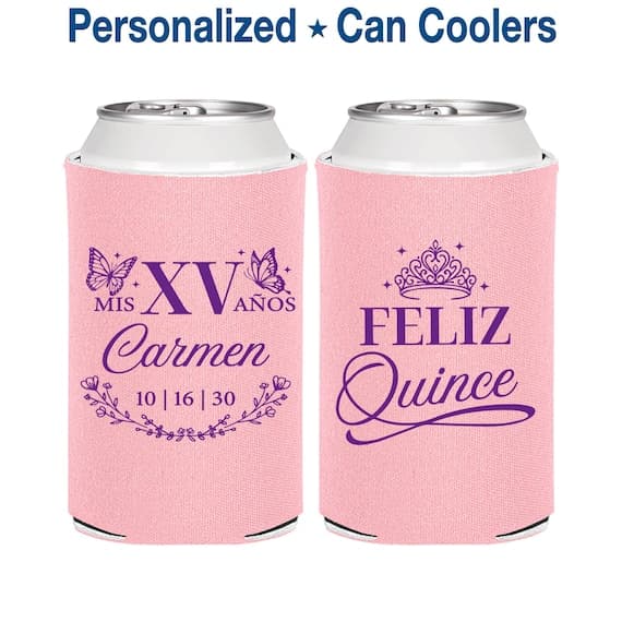 Personalized Quinceañera Can Coolers, Mis Quince Años, 15th Birthday, Quince Recuedeos, Quinceanera Party Favors | 70000